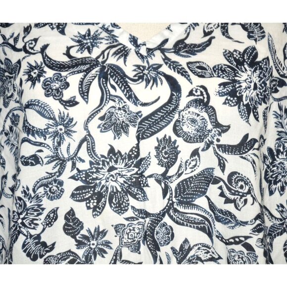 Lands End Tunic Dress Cover Up Womens M Shift Cotton Tropical Floral Navy White - Picture 3 of 11